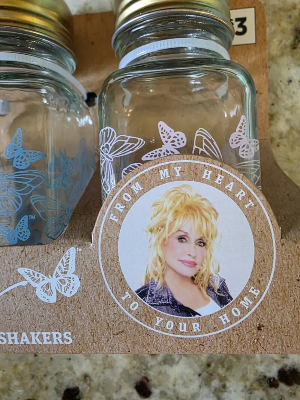 Dolly Parton Dollar General Spring Spice Shakers Set of 2 Butterfly Glass NWT